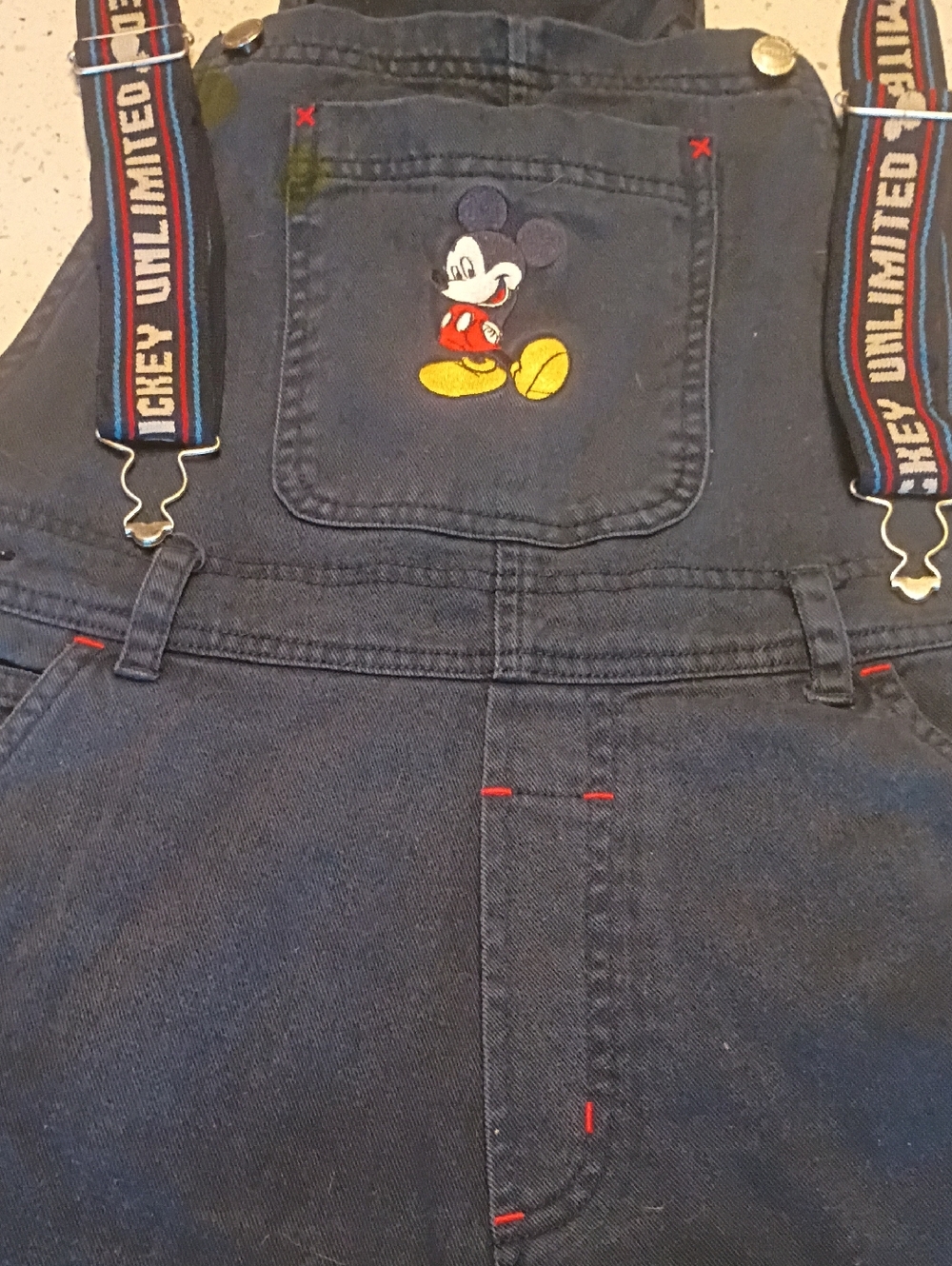 90s Vintage Disney Mickey Denim Relaxed Overalls - Navy